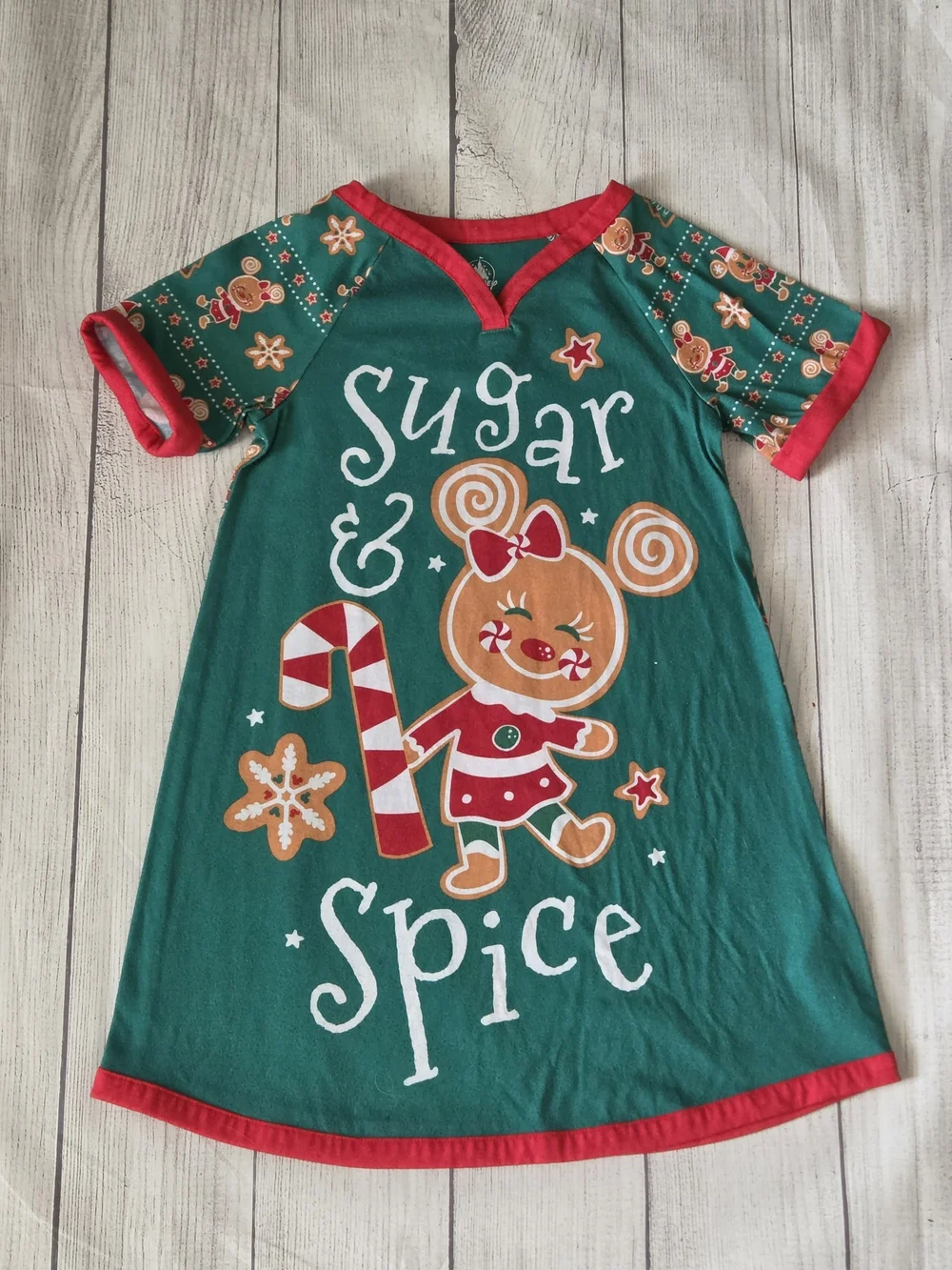 Girls Green 'Sugar & Spice' Gingerbread Nightgown with Red Trim